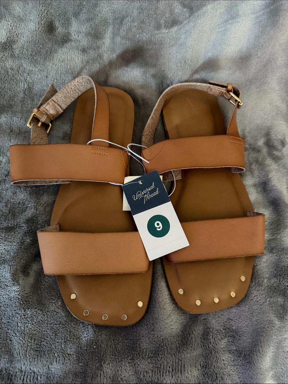 Universal Thread Tan Brown Studded Double-Strap Sandals